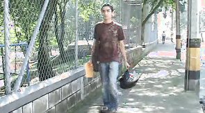 Twink with slicked back hair rides his BF's big boner