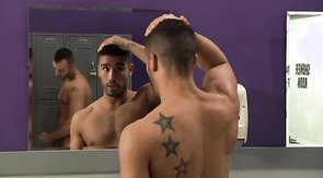 Hunk dominates yet another hung hunk in the locker room