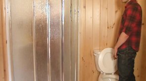 Flexible bald-headed hunk self sucks his own cock during a rimjob