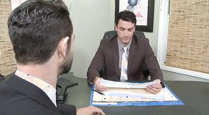 Lusty office worker sucking a tasty huge dick of his boyfriend