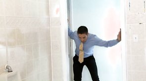 Office hunk rides his coworker's massive boner in a chair