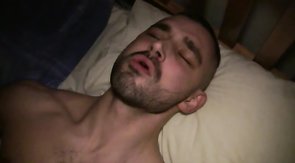 Violent nighttime fucking with two bearded hunks