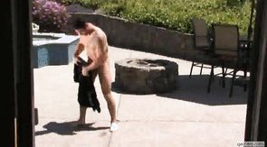 Shaved head hunk deepthroats his BF's cock before anal