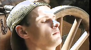 Hairy cock dude face-fucking a fresh-faced twink boy