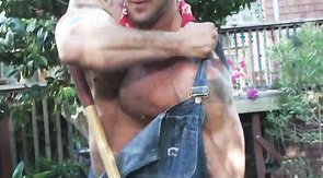 Hot muscular gardener masturbating his cock in high quality