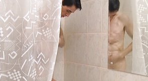 Skinny guys fucking in the bathroom, showing their skills