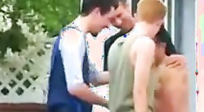 Three eager gay twinks converting a straight jock