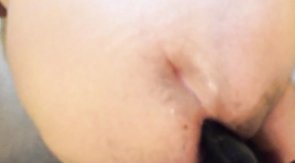 Hairy chub ass and big black dildo