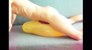 Yellow balloon humping cum