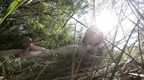 Outdoor stroke, naked at a nature reserve