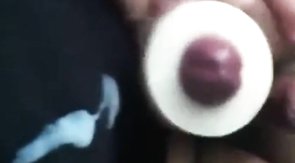 Buddies using a cock sleeve together with nice cumshots