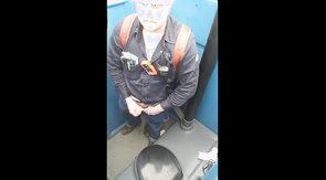 Worker Bear Jerks Off & Cum in Porty Potty at Work