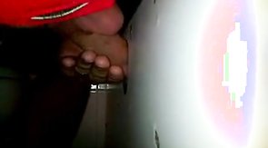 Glory hole cock sucking with cum swallow..