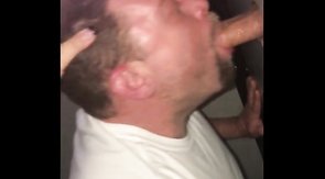 Girl films Boyfriend choking on a big cock at gloryhole