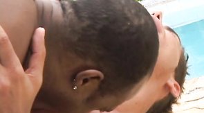 White hunk being fucked by black dick at the poolside