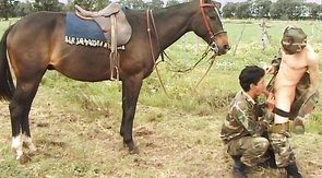 Nasty soldiers are having nasty outdoor sex at the farm