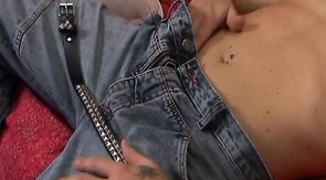 Perverted boy applying makeup and undressing in solo video