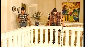 Three mates are blowing two muscled hunks in the amateur scene