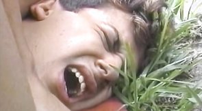 Hard anal penetration on the grass for a sexy straight bf
