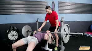 GYM mates having filthy oral and anal sex after pressing bench