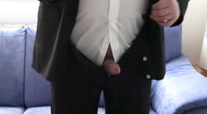 mature exhibitionist - horny in suit, stripping