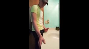 straight hunk with fat dick jerks off in bathroom