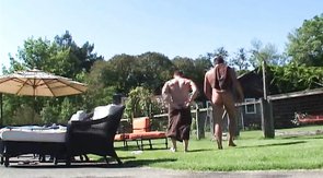 Cocksucker is being fucked in his face by tanned boyfriend