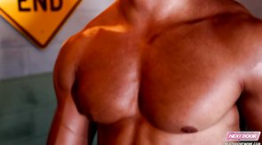 Muscled black hunk is getting a head from a sexy boyfriend