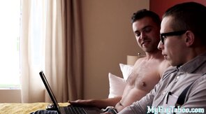 Nerdy stud pounding his stepbro after giving bj