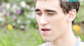 Sporty jock wanking his dick in outdoor action