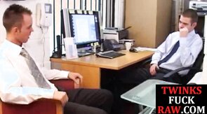 Cocksucking twink barebacked at job interview