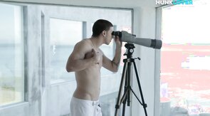 Tattooed jock amateur jerks off indoors until cumming