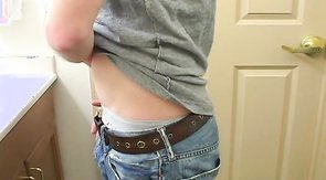 Good-looking mate is wanking his massive prick in the bedroom