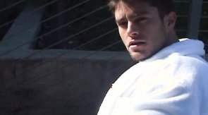 Naked straight guy is wanking his massive pole outdoor