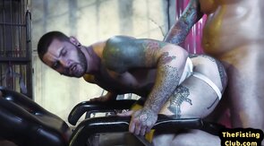 Tattooed stud barebacked by his doctor before fisting