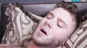 Hairy amateur hunk sprays cum after stroking shaft