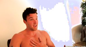 Sweet hunk is playing with a huge boner in the bedroom