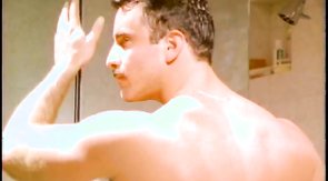 Muscled hunk is washing her hot sexy-shaped body