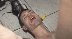 Three sex action in the public toilet on the floor