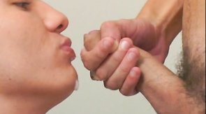 Hot boyfriend is getting cum in his mouth after anal sex