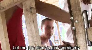 Two horsemen are having a gorgeous anal sex in the barn