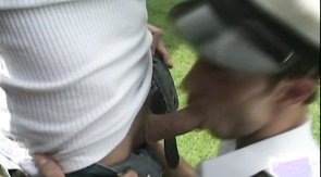 Submissive policeman is sucking two dicks simultaneous