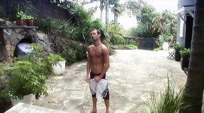 Gorgeous naked mate is posing and slowly wanking