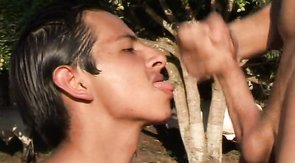 Latino boy is getting a nice cumshot on his face