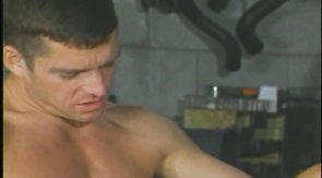 Gorgeous anal threesome in the old garage with three hunks