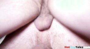 Sturdy cocksucker bareback rammed by hunky bearded bf
