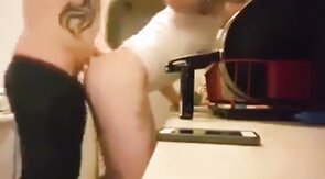 Gay lovers fuck in kitchen