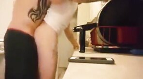 Gay lovers fuck in kitchen