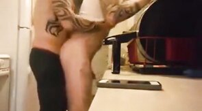 Gay lovers fuck in kitchen