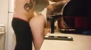 Gay lovers fuck in kitchen